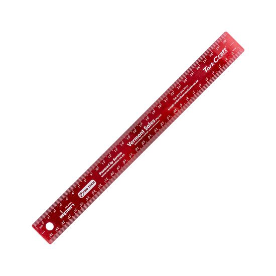 300mm Cork Backed Stainless Steel Ruler Red